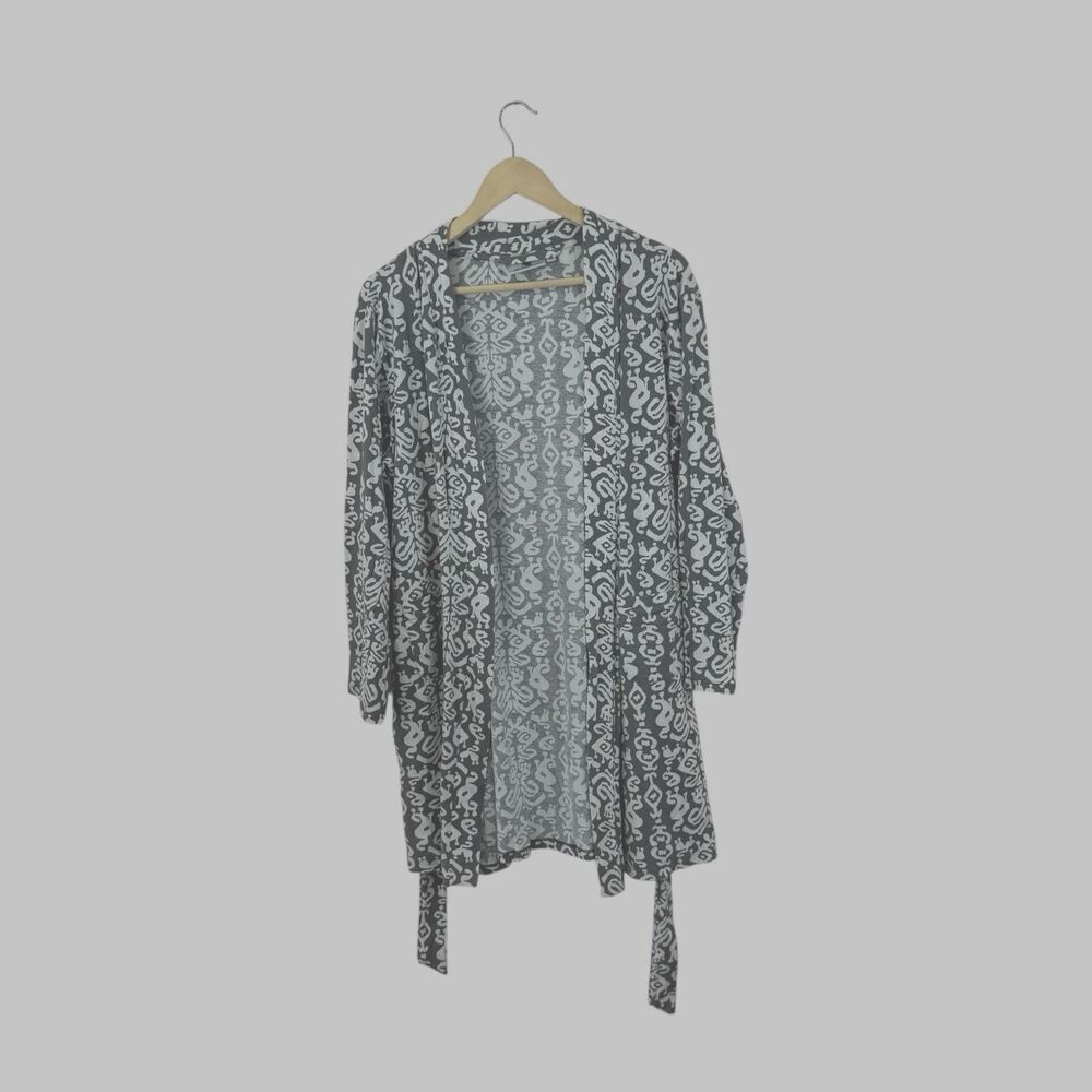 Malabar Bay Medium Robe Organic Cotton Stretch Gray White Lightweight Womens
